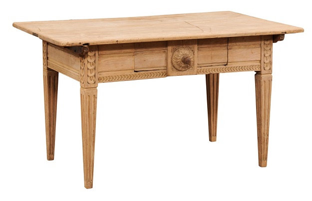 French, 1850s Napoléon III Period Center Table with Carved Motifs and Drawer