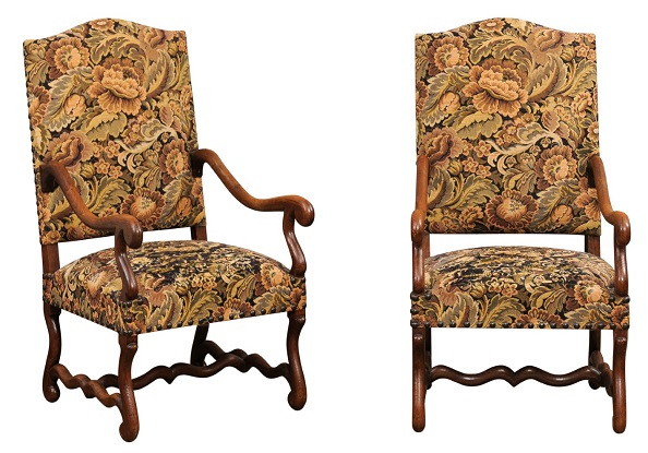 Pair of French Louis XIII Style 19th Century Os de Mouton Wooden Fauteuils