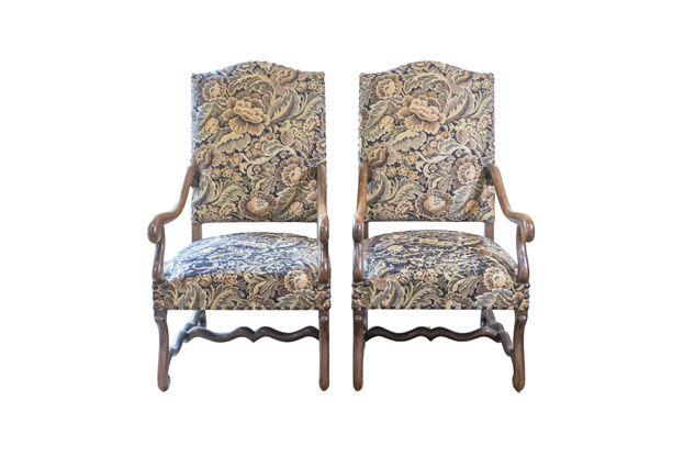 Pair of French Louis XIII Style 19th Century Os de Mouton Wooden Fauteuils