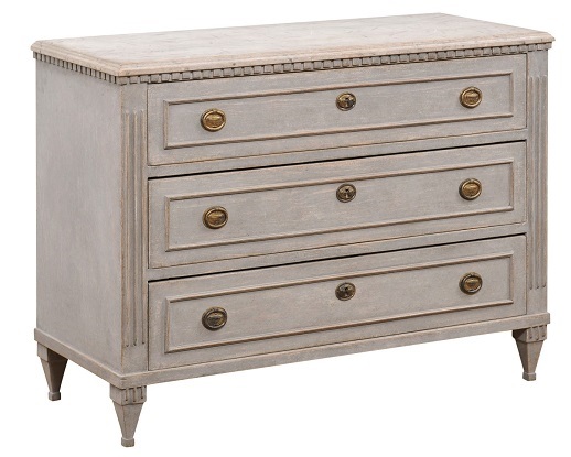 SOLD - Swedish Gustavian Style 1890s Painted Three-Drawer Chest with Dentil Molding