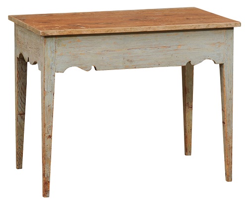 SOLD - Swedish Gustavian Period 1810s Country Pine Table with Carved Apron