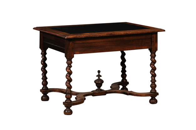 Louis XIII Period 1630s Carved Walnut Barley Twist Table with Black Painted Top -- LiL