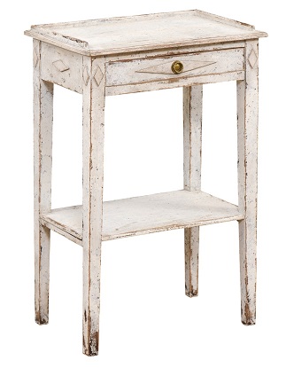 SOLD - Swedish Gustavian Style 1880s Painted Lamp Table with Carved Diamond Motifs