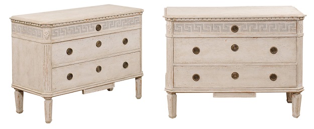 Pair of Swedish 1890s Gustavian style Painted Chests with Greek Key Friezes