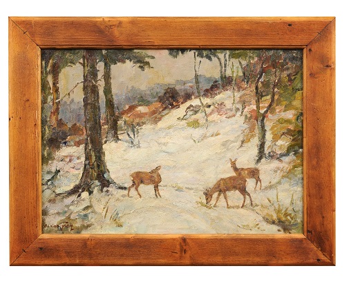 Deer in the Snowy Forest by Oskar Frey Circa 1930