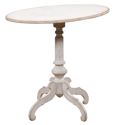 ON HOLD - Swedish 1870s Light Grey Painted Guéridon Table with Oval Top and Scrolling Feet