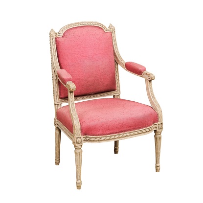 French Louis XVI Style 19th Century Painted Fauteuil with Abundant Carved Décor DLW