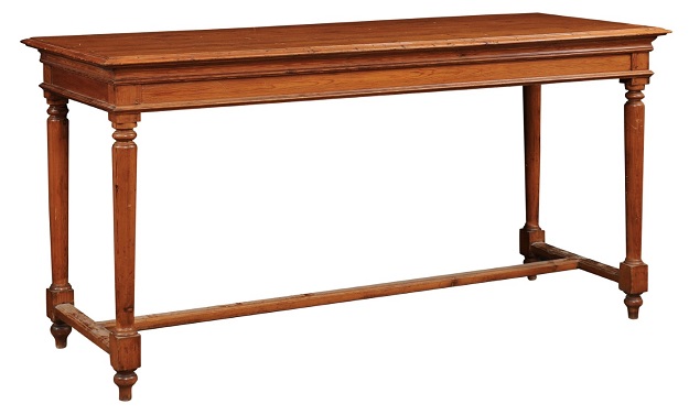 French Louis XVI Style 20th Century Pine Console Table with Cylindrical Legs