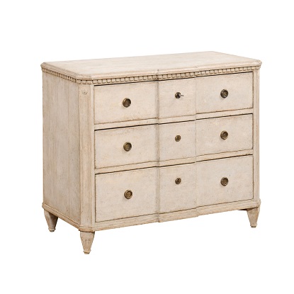 Swedish Gustavian Style Painted Breakfront Chest with Carved Dentil Molding