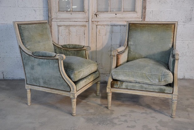 SOLD Arriving in Future Shipment - French 20th Century Pair of Louis XVI Style Bergeres