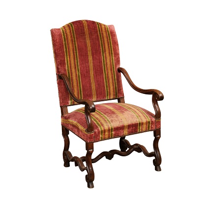 French Walnut 1790s Louis XIV Style Fauteuil with Large Scrolling Arms