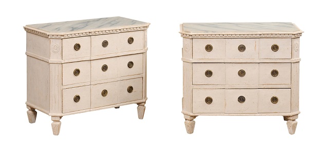 Pair of Swedish Gustavian Style 19th Century Painted and Carved Chests