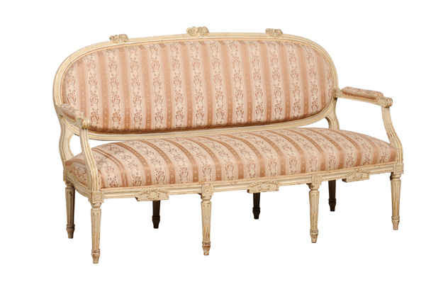 1790s Louis XVI Period French Painted Sofa with Oval Back and Carved Foliage DLW