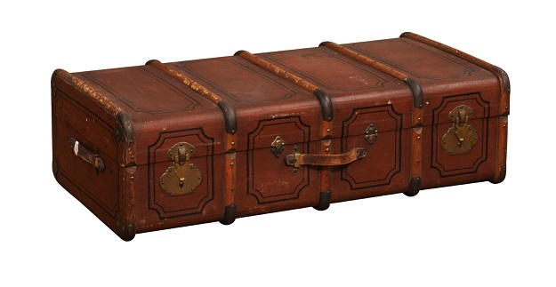 Italian 20th Century Leather, Wood and Brass Travel Trunk with Rustic Character