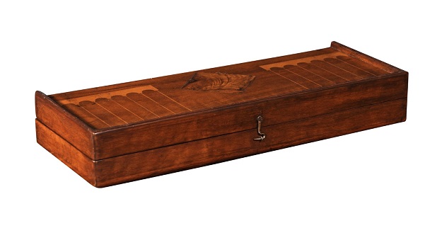 SOLD - French Early 20th Century Walnut Backgammon Box with Inlaid Motifs on the Top