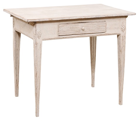 ON HOLD:  Swedish Gustavian Style 1880s Painted and Carved Side Table with Reeded Drawer