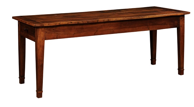 French Louis XVI Style Walnut and Elm Table with Lateral Drawer and Tapered Legs