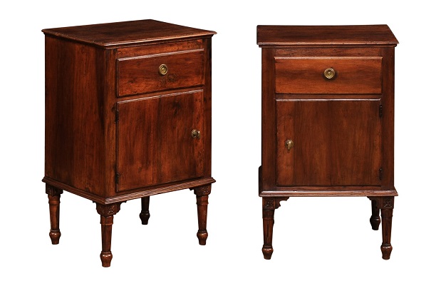 ON HOLD - Italian Early 19th Century Pair of Walnut Night Stands