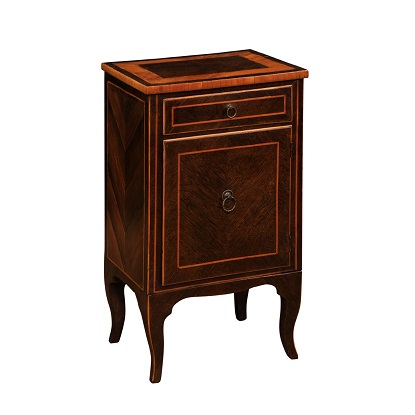 Italian 19th Century Bedside Table with Inlaid Décor, Single Drawer and Door