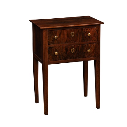 ON HOLD - Italian Directoire 19th Century Walnut Bedside Table with Two Veneered Drawers
