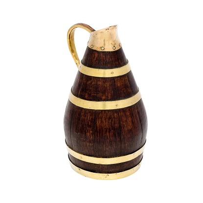 SOLD - Rustic French 19th Century Oak Cider Pitcher with Brass Strapping and Spout