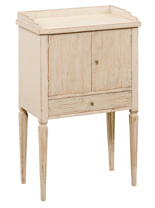 Swedish Gustavian Style 1850s Painted Bedside Table with Reeded Doors and Drawer