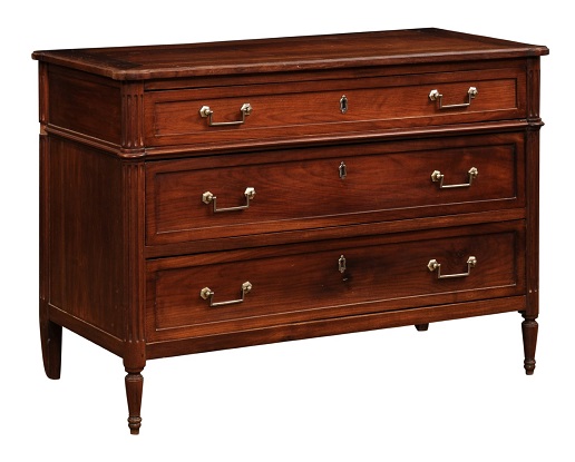 French Louis XVI Style 19th Century Cherry Three-Drawer Commode with Fluting