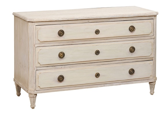 ON HOLD:  Swedish Gustavian Style 1840s Painted Three-Drawer Chest with Fluted Motifs