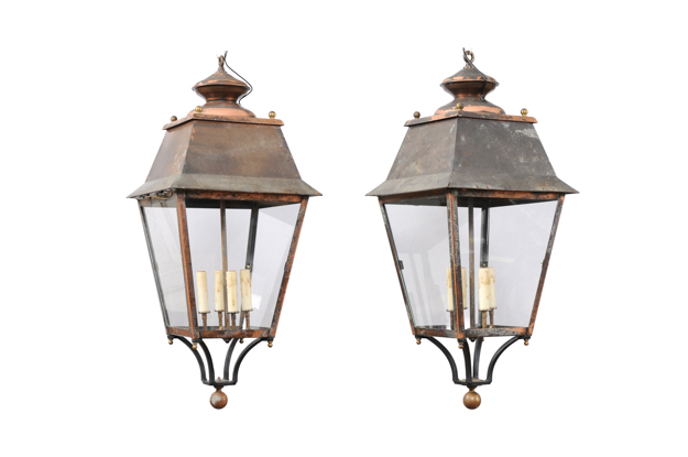 Pair of French 20th Century Copper Lanterns