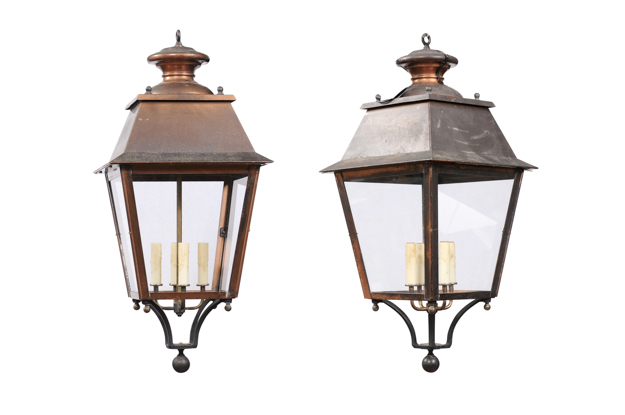 Pair of French 20th Century Copper Lanterns