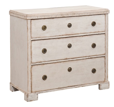 SOLD - Swedish Gustavian Style 1850s Painted Three-Drawer Chest with Carved Motifs
