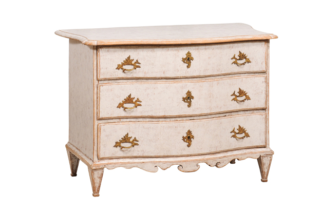 SOLD - 1760s Rococo Period Painted Swedish Chest of Drawers with Serpentine Front LiL