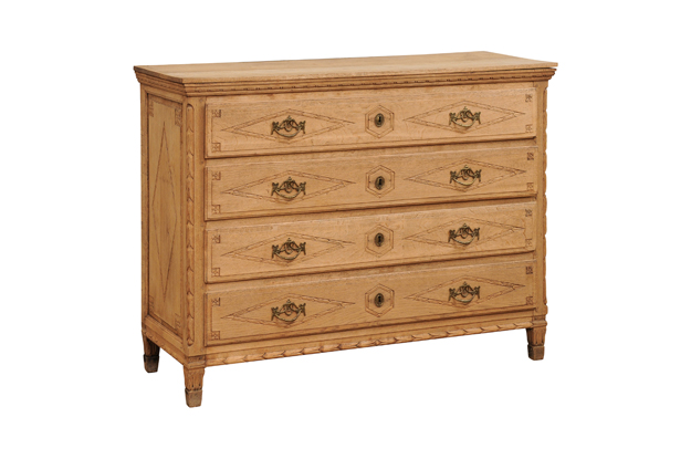 ON HOLD - French Louis XVI Period 1790s Natural Oak Four-Drawer Commode with Carved Décor