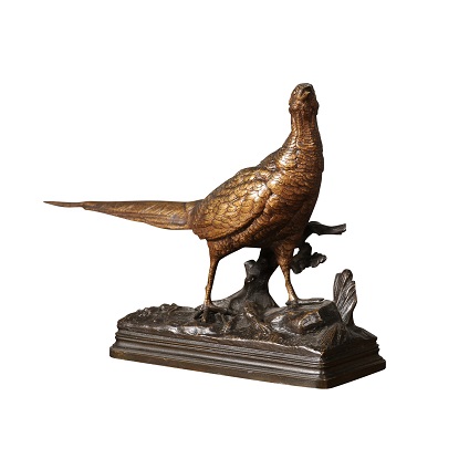 19th Century Bronze Sculpture of a Pheasant on Foliage Base by Alfred Dubucand