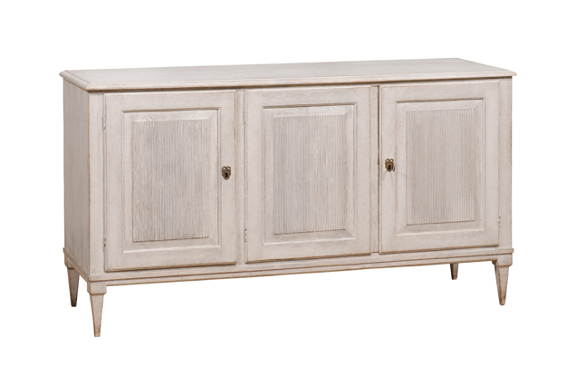 ON HOLD:  19th Century Gustavian Style Swedish Gray Painted Sideboard with Reeded Panels DLW