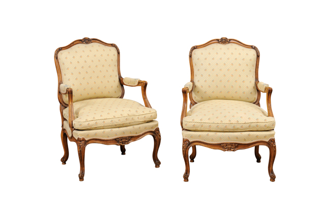 French 20th Century Pair of Louis XV Style Arm Chairs