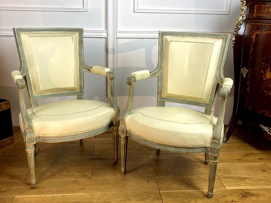 Arriving in Future Shipment - French 20th Century Pair of Louis XVI Style Arm Chairs