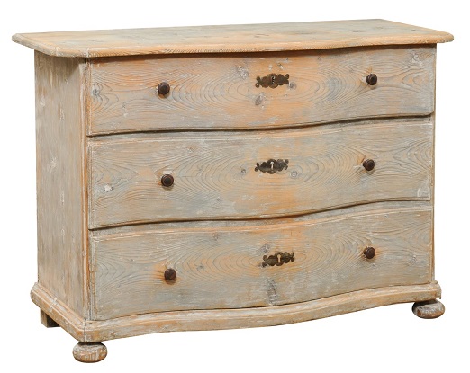 ON HOLD French 1890s Painted Pine, Serpentine Front Three-Drawer Commode with Bun Feet
