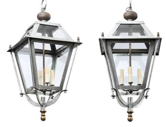 ON HOLD- French 20th Century Pair of Iron Lanterns