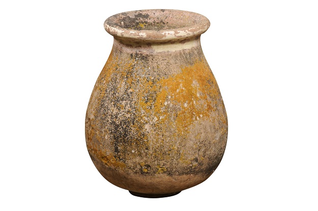 Rustic French 1890s Biot Terracotta Olive Jar with Yellow Accents from Provence