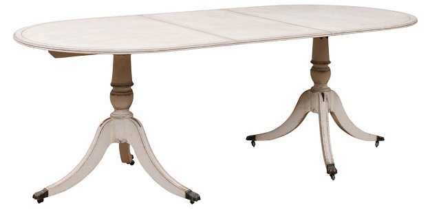 Swedish 1890s Painted Two-Pillar Extension Dining Table with Bronze Lion Feet