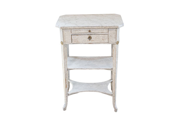 Swedish 1900s Gustavian Style Painted Console Table with Two Drawers and Shelves