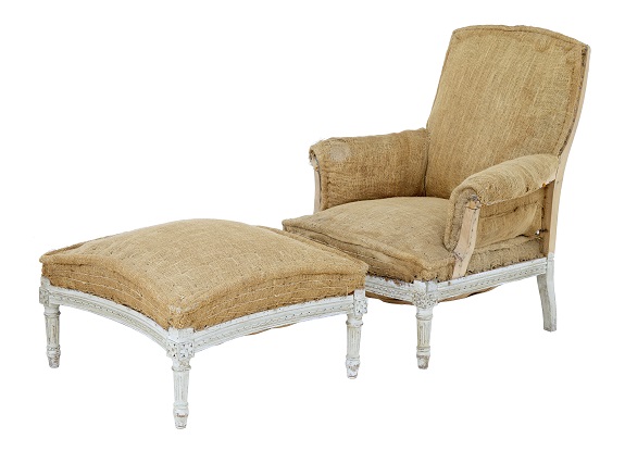 Arriving in Future Shipment - 19th Century French Arm Chair and Stool Circa 1870