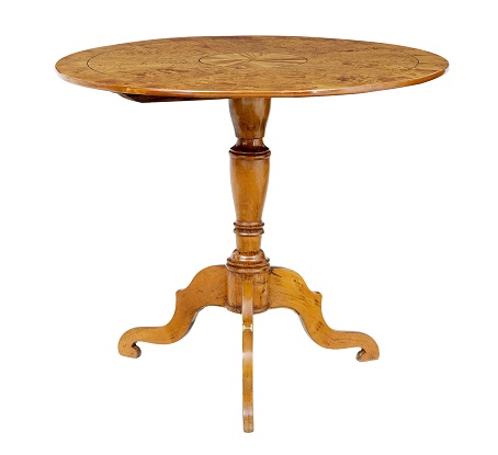 English 19th Century Alder Root Tilt Top Table with Turned Pedestal, Tripod Base