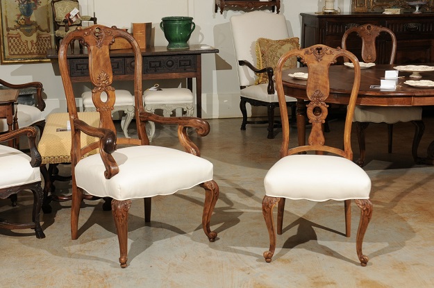 Upholstered Walnut Dining Chairs, Antique Dining Room Chairs With Arms