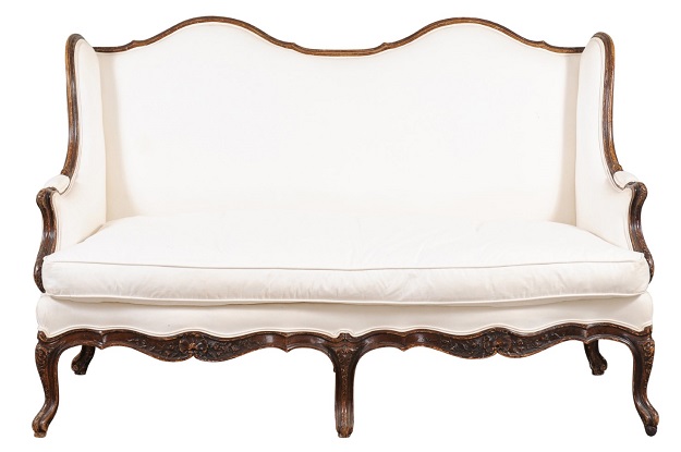 SOLD Louis XV Style 19th Century French Walnut Wingback Canapé with Cabriole Legs