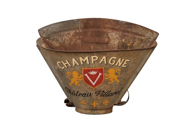 1890s Château Villaret French Grape Picking Hod with Champagne Label