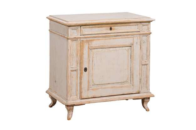 1880s Swedish Neutral Grey Painted Small Cabinet with Single Drawer over Door 