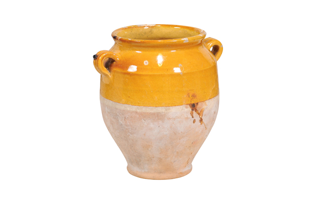 French Provincial Yellow Glaze Pot à Confit with Double Handles, 19th Century