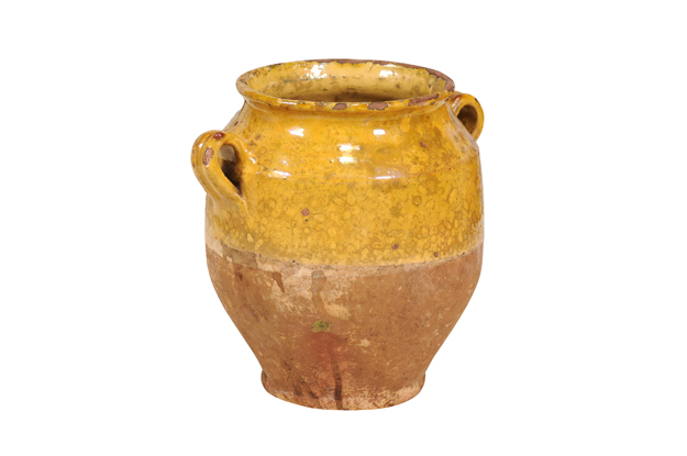 Rustic 19th Century French Provincial Pot à Confit with Yellow Glaze and Handles